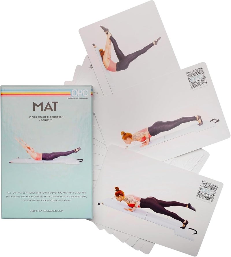 OnlinePilatesClasses.com OnlinePilatesClasses Mat Pilates Workout Planner with Video Tutorials, 59 All-Level Exercise Flash Cards Ideal for Yoga, Abs, Core Workouts and Fitness Enthusiasts, No Equipment Needed - Image 2